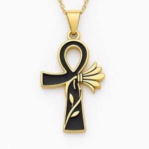 Stainless steel Gold and Black Ankh Necklace